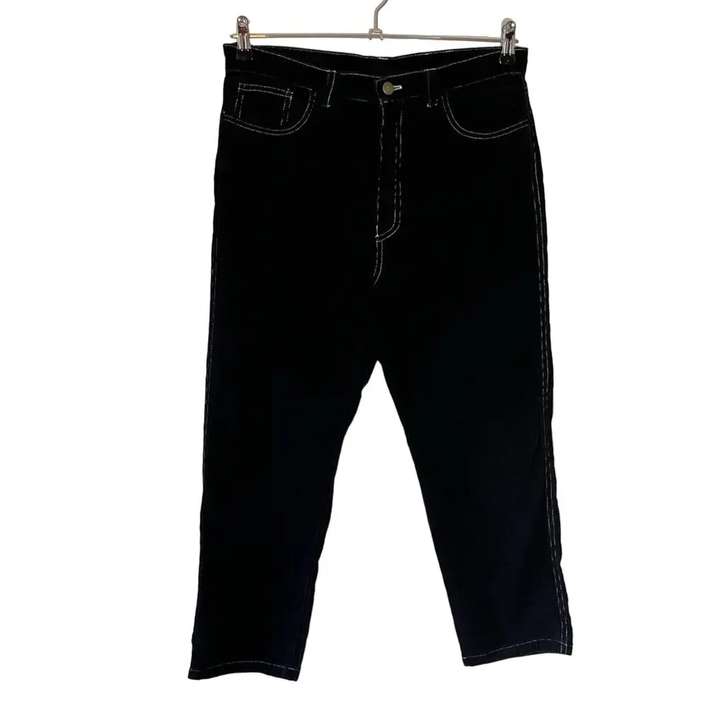 Lykke Wullf Cowboy Corduroy High Rise Retro Tapered Cropped Pant Black Large - Picture 2 of 9